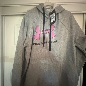 Under Armour Heather Gray Hoodie with Pink Emblem